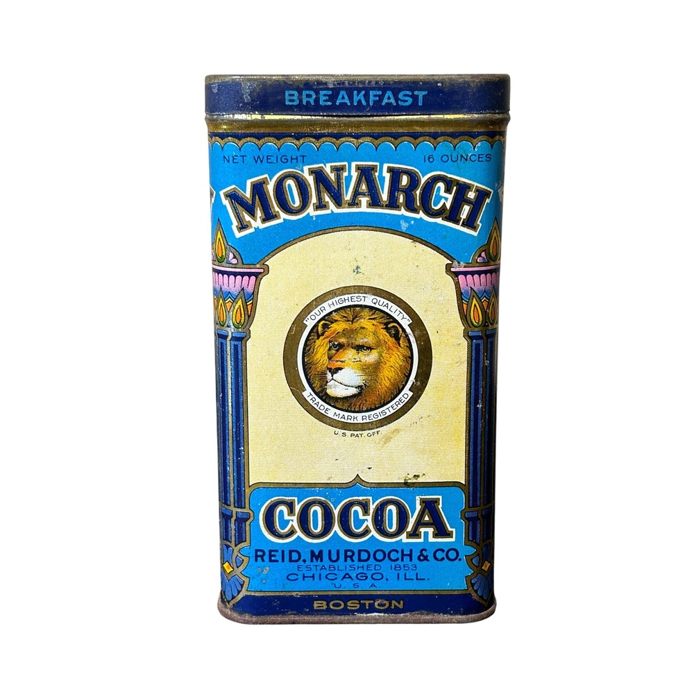 Vintage Monarch Breakfast Cocoa‎ Tin 16 Ounce Reid Murdoch Chicago Advertising